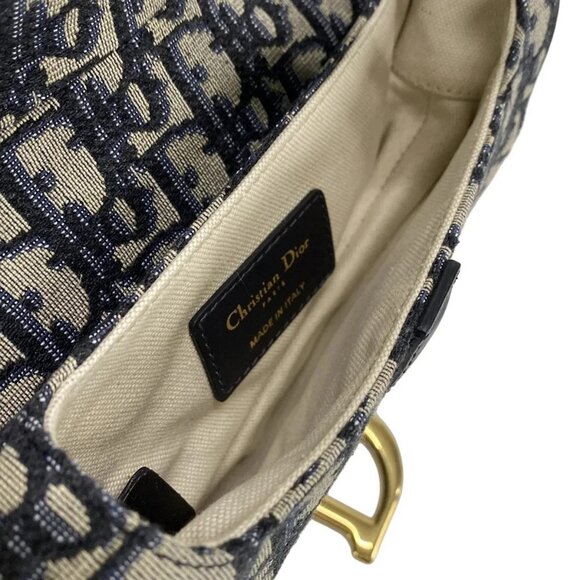 Auth DIOR/ChristianDior Saddlebags,Trotter - Navy Cream Jacquard Leather Handbag - Picture 14 of 16